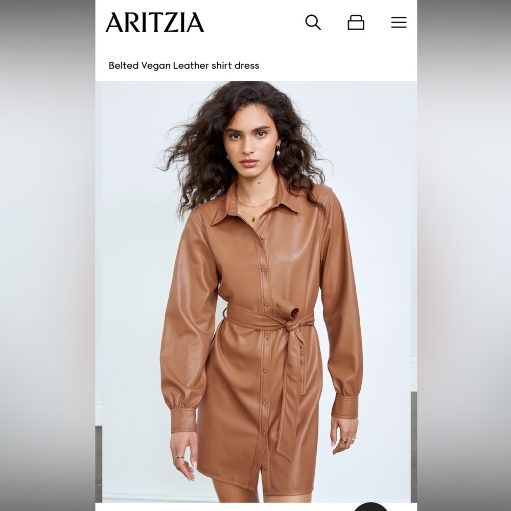 Aritzia Wilfred Caroline vegan leather shirt dress Medium